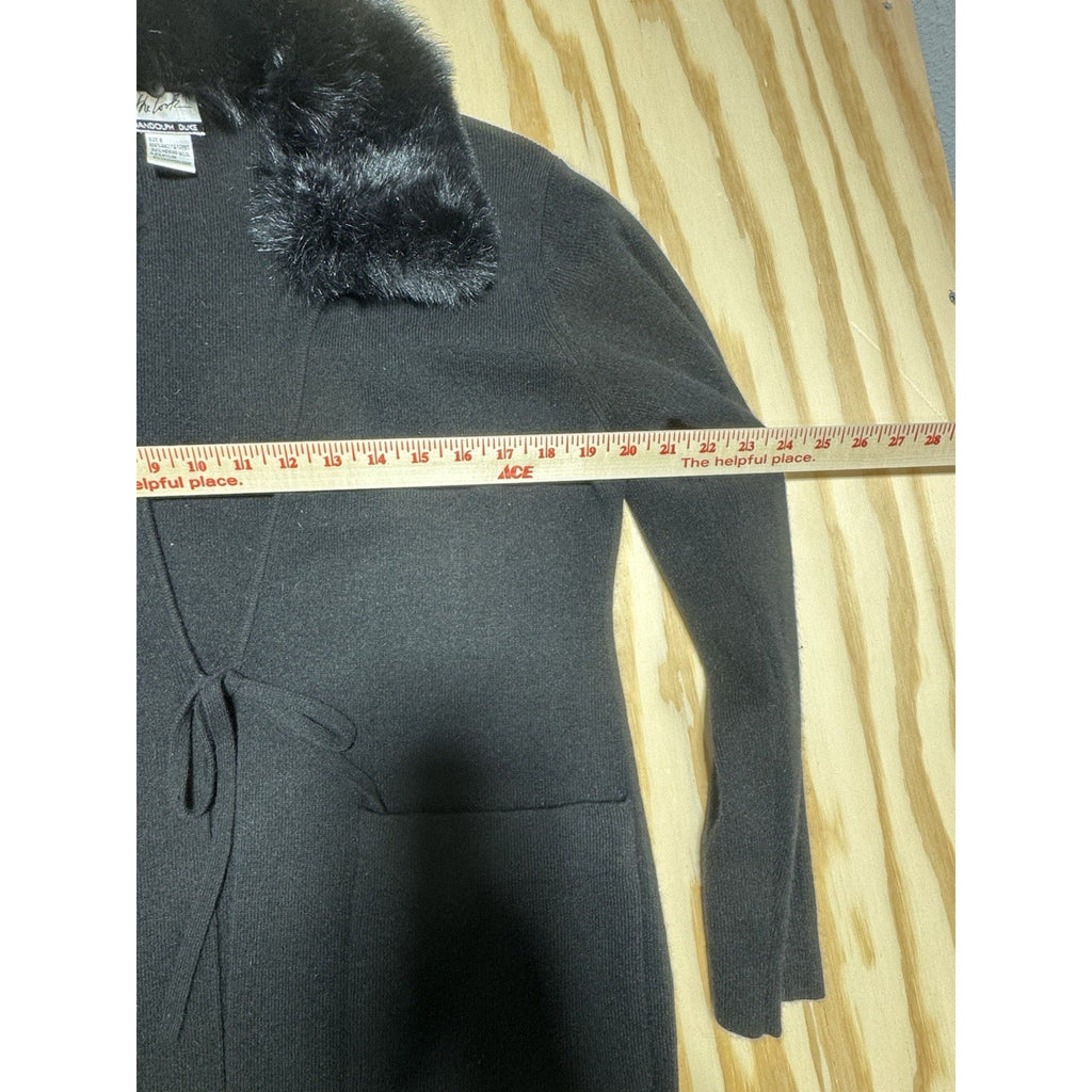 Randolph Duke Fur Removable Collar Open Black Angora Rabbit Merino Wool Small