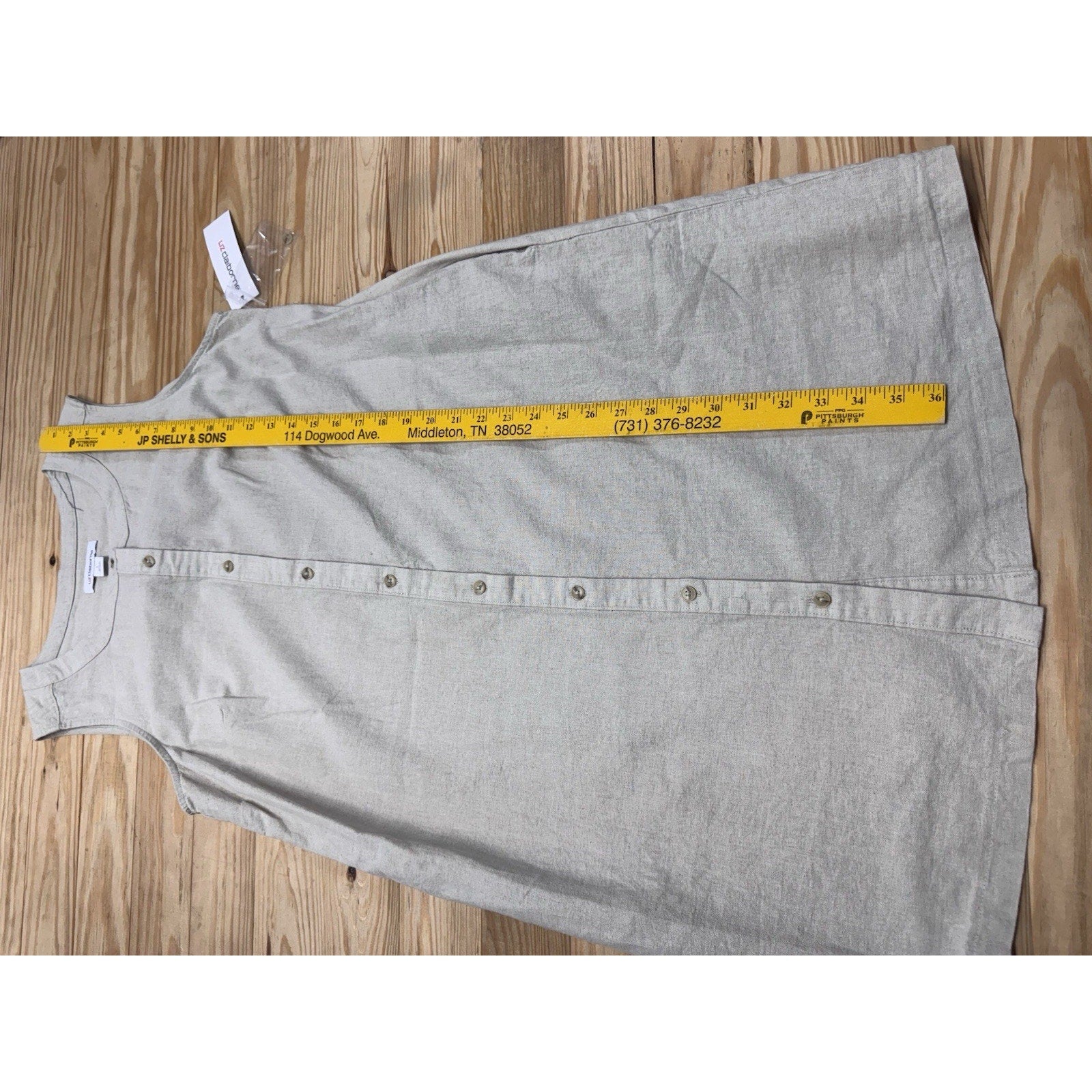 Liz Claiborne Linen Blend Sleeveless Shirt Dress Pockets Size Large Beige NWT