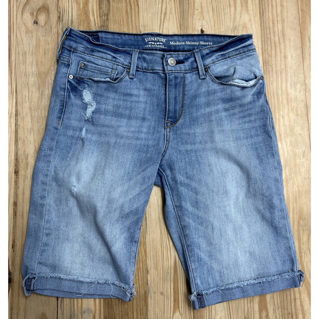Levi's Signature Womens Shorts 6/28 Blue Modern Skinny Distressed