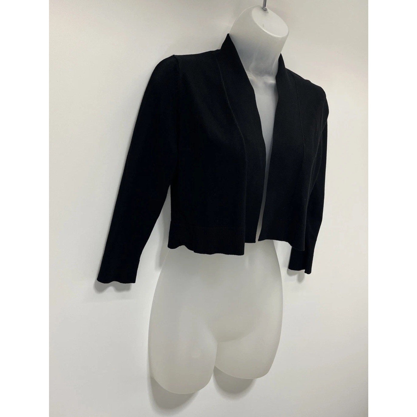 Calvin Klein Black Open Front Long Sleeve Crop Cardigan Sweater Womens Size