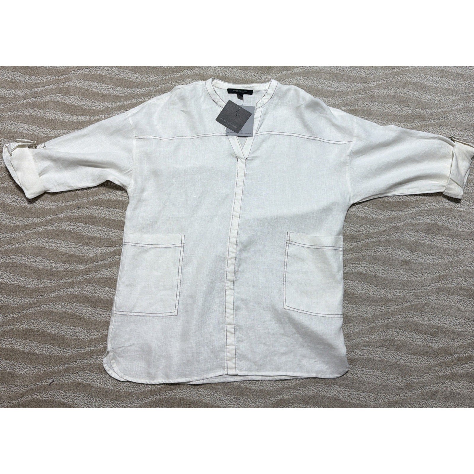 NEW Marc New York 100% Linen The Natural Summer Essential V Neck Shirt Mens L