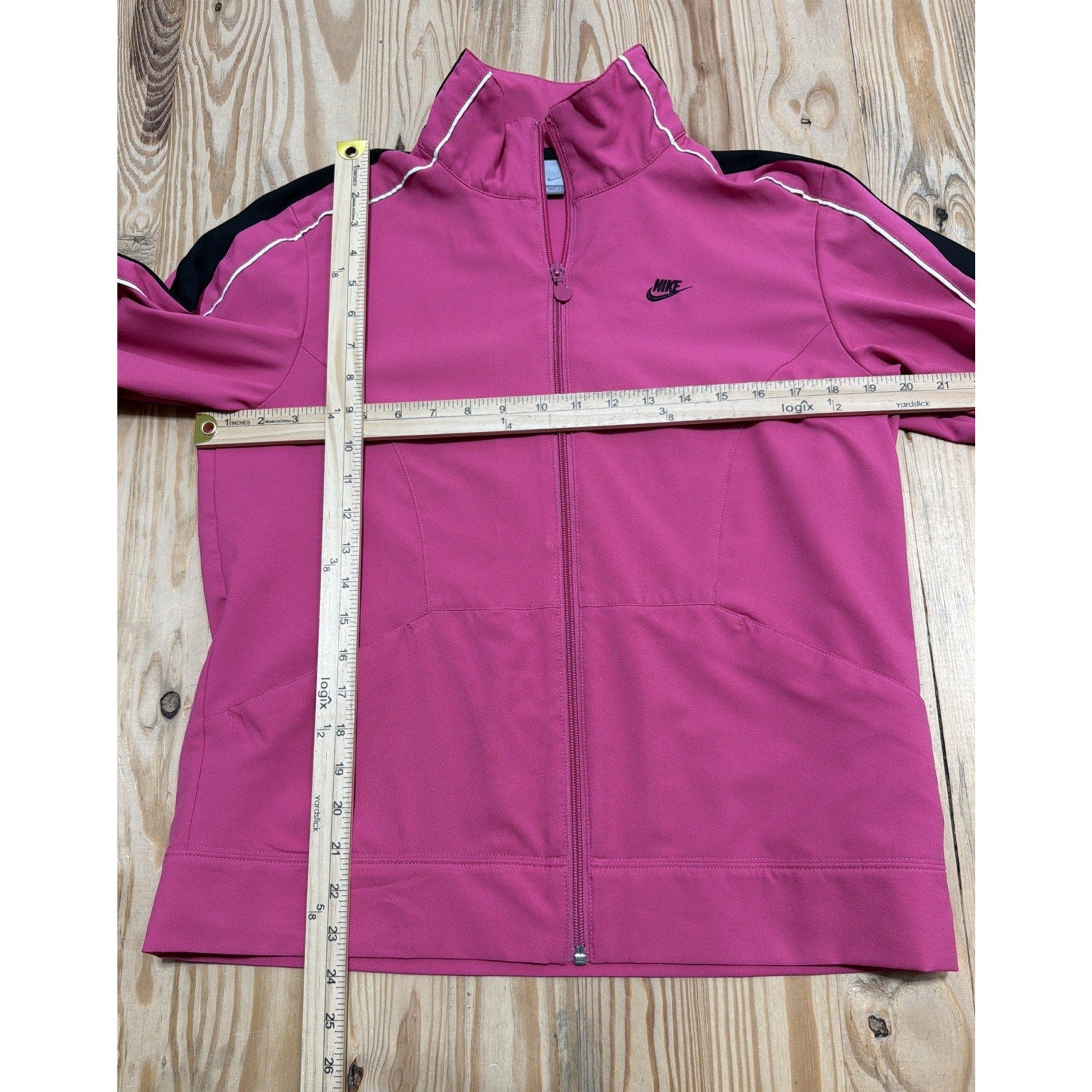NIKE ATHLETIC FULL ZIP L/S TRACK JACKET WOMENS MEDIUM PINK FRONT POCKETS LOGO