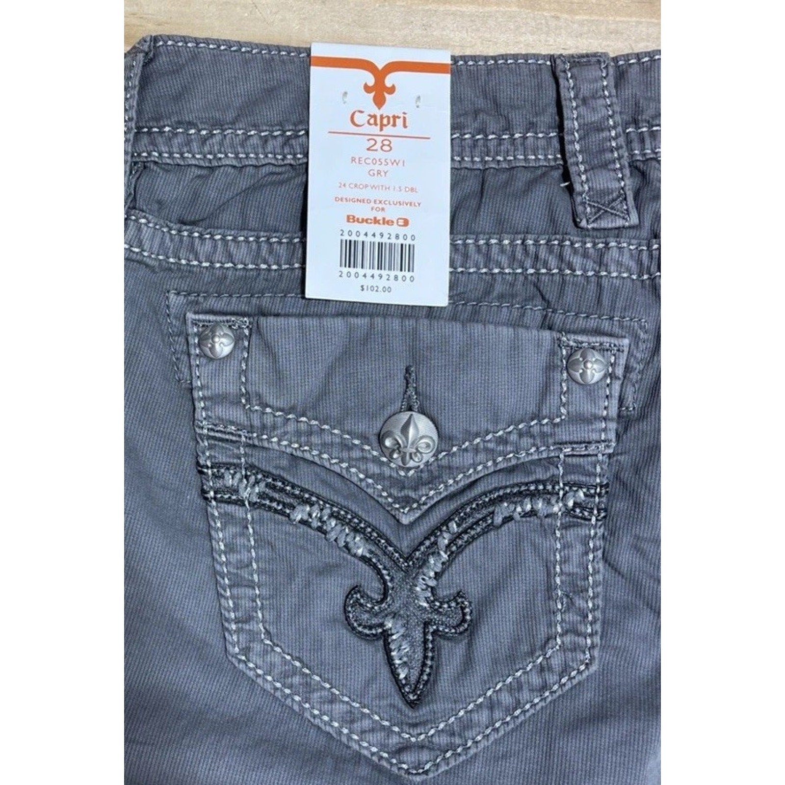 Nwt Rock Revival 28 Gray Cargo Cropped Pants Signature Pockets