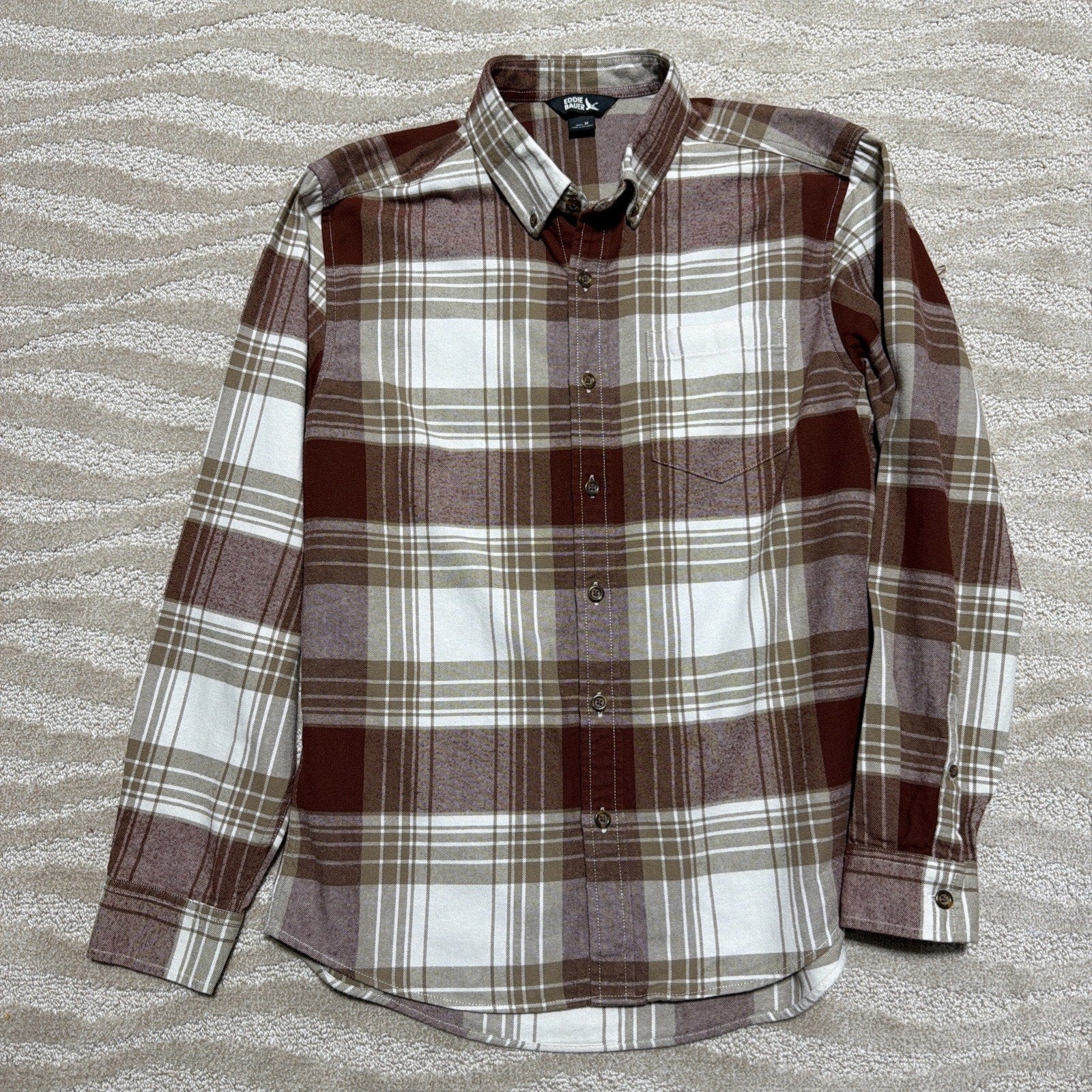 Eddie Bauer Men's Field Flannel Plaid Button-Down Shirt in Dusty Red Size M
