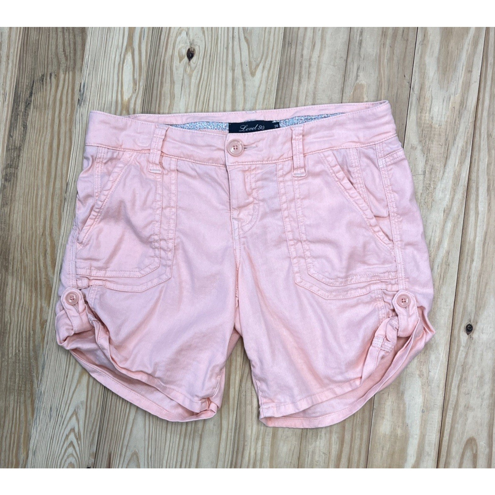 ANTHROPOLGIE Level 99 Pink Roll Tab Shorts Size 26 Womens