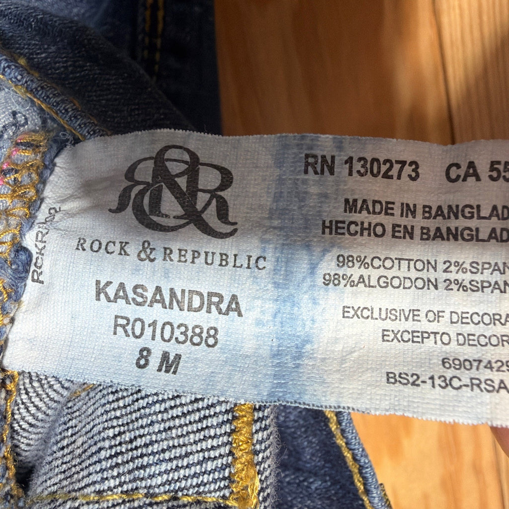 Rock & Republic Kasandra Mid Rise Bootcut Jean Embellished Jeans Size 8 Stretch