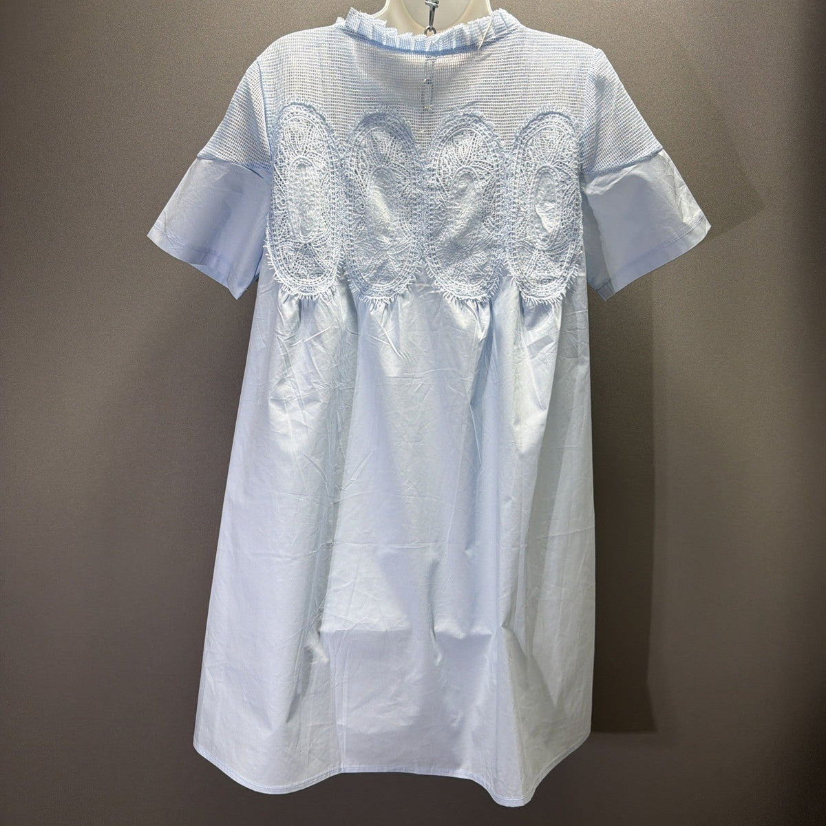VAOYIU Women S Crochet Lace Mini Dress Round Neck Short Sleeve Sheer Mesh NWT