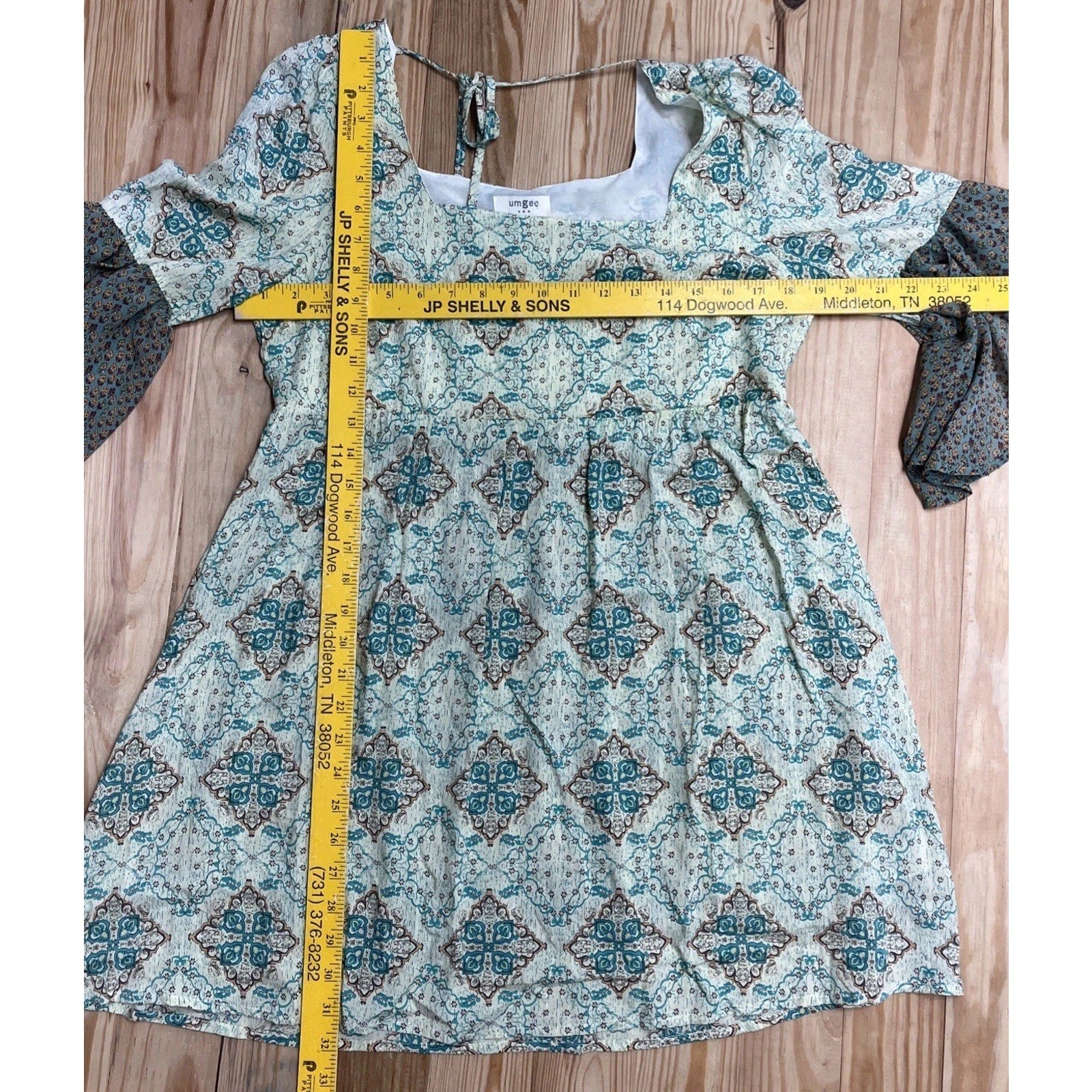 Umgee Women's Bohemian 3/4 Length Sleeve Tie Back Tunic Blouse Size Small