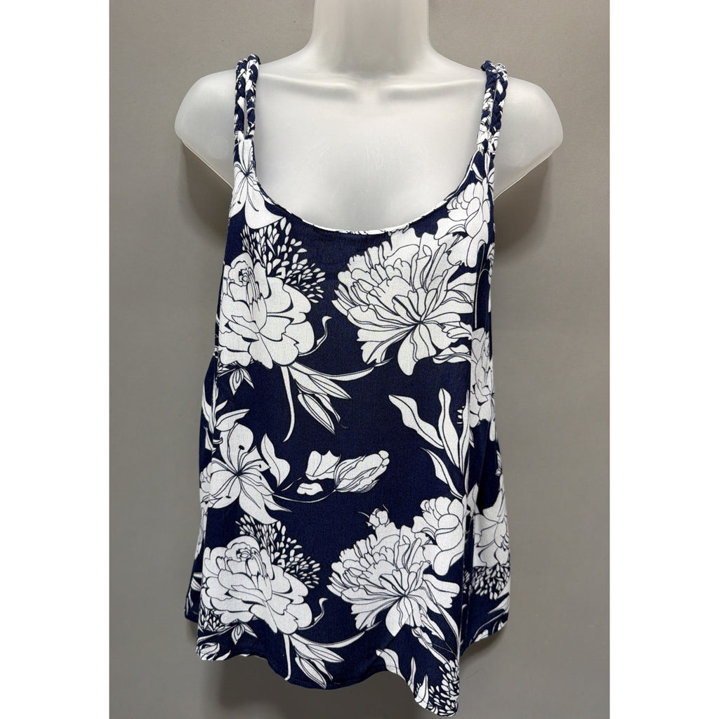 Juniper + Lime Shirt Womens Large Blue White Floral Sleeveless Tank Beach