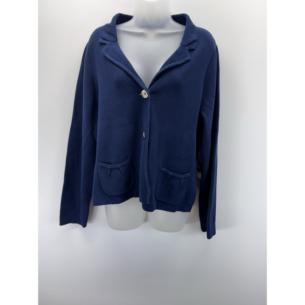 Studio Works Cotton Sweater Blazer Cardigan 2 Button Navy Blue Women’s Size L