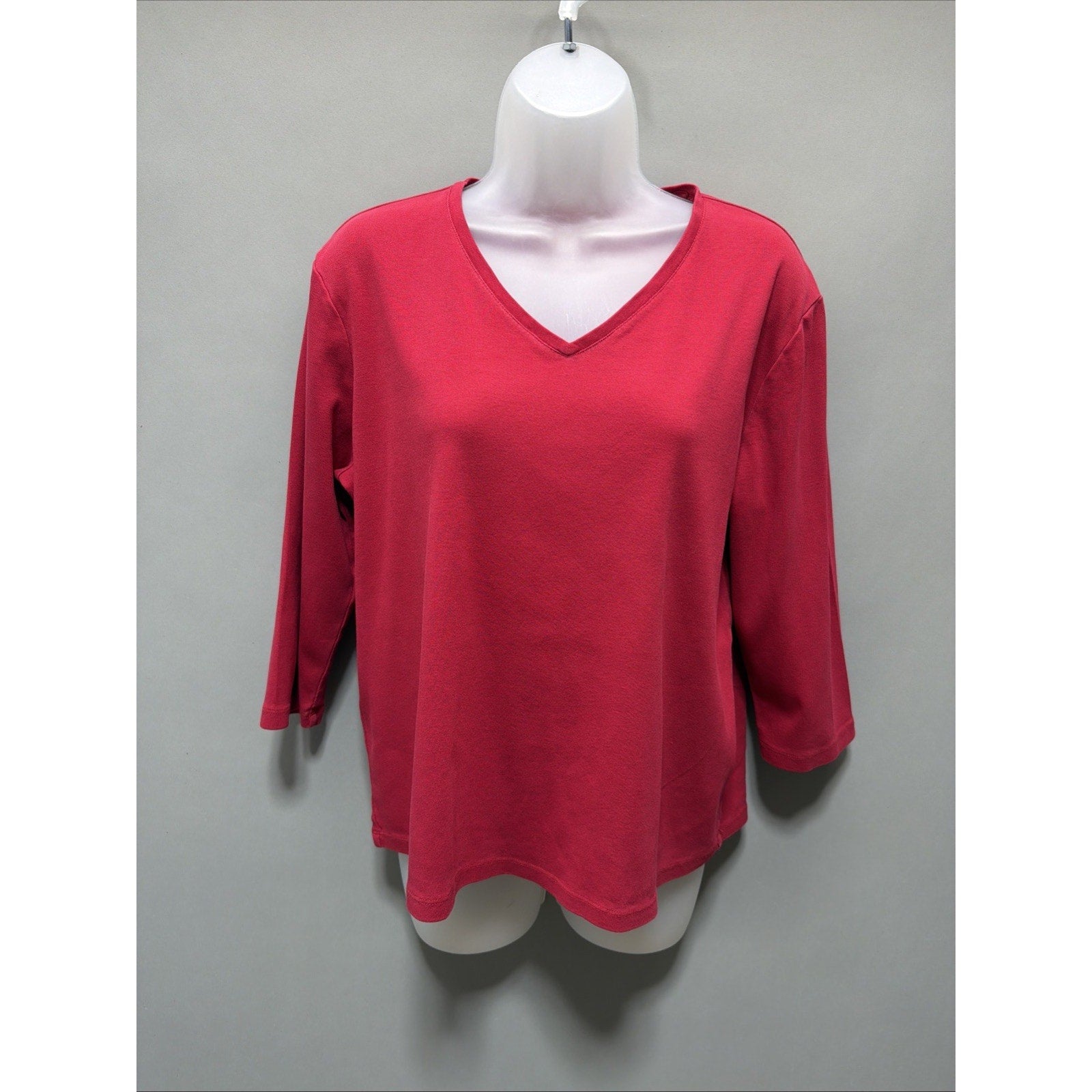 Chico's Women The Ultimate Tee Size L Red Pima cotton 3/4 Sleeve Shirt