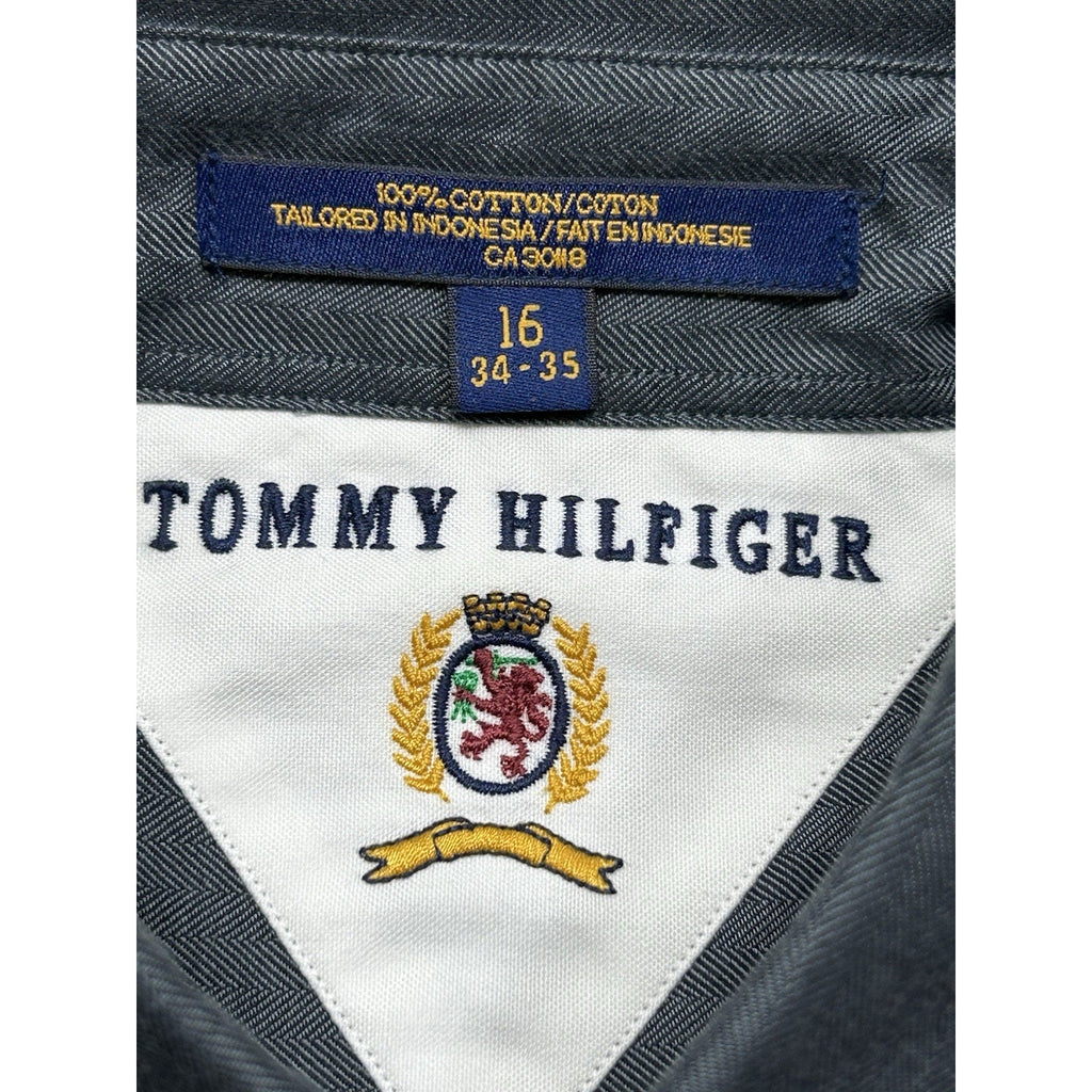 Tommy Hilfiger Vintage Men's Casual Button Down Shirt Long Sleeve Gray 16 34-35.