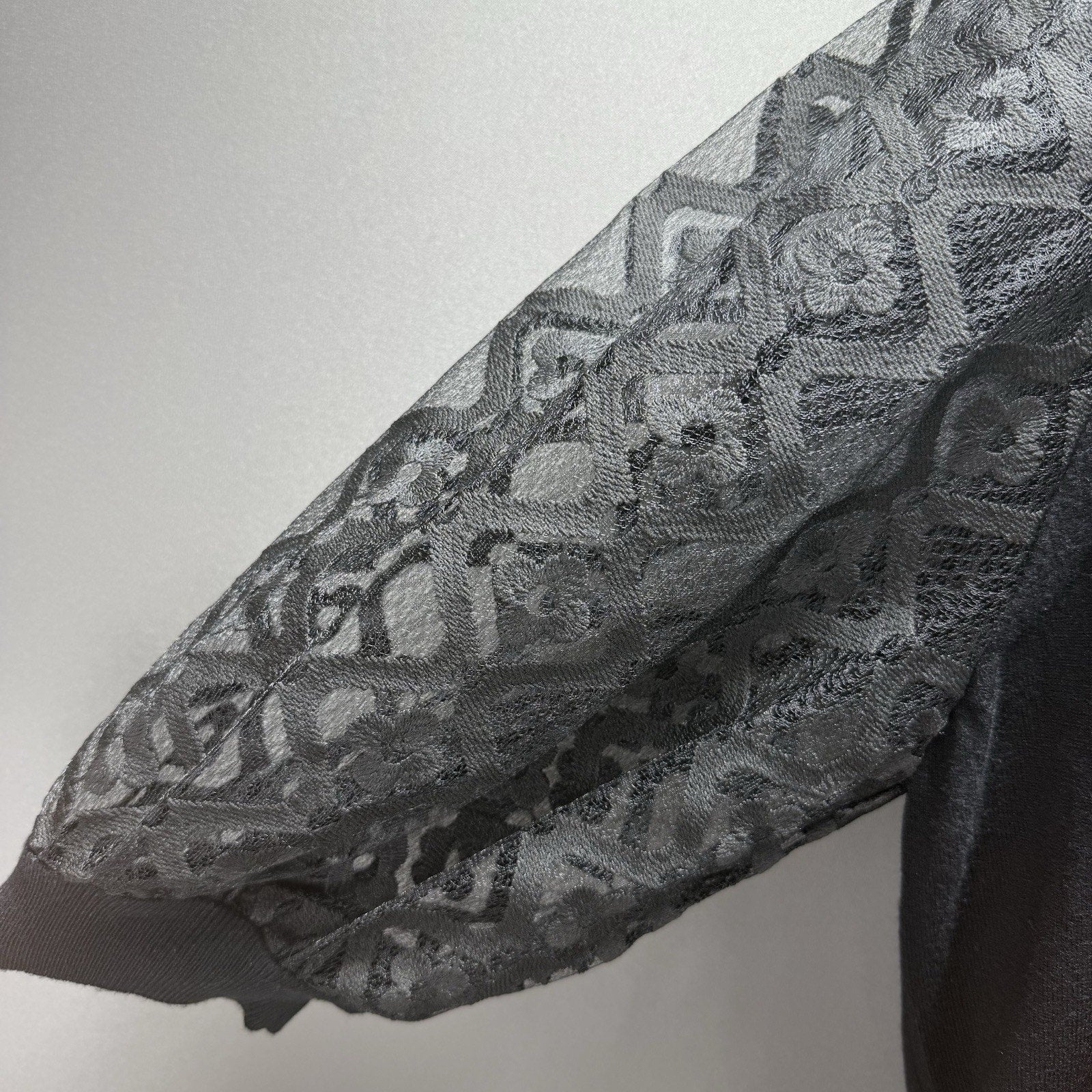 Jade By Melody Tam Women M/L Black Knit Sweater Sheer Floral Lace Balloon Sleeve