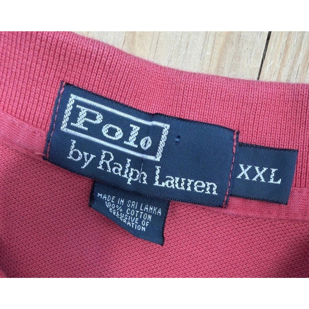 VTG S/S POLO Ralph Lauren Peach Cotton Small Logo Button Collared Shirt Mens XXL