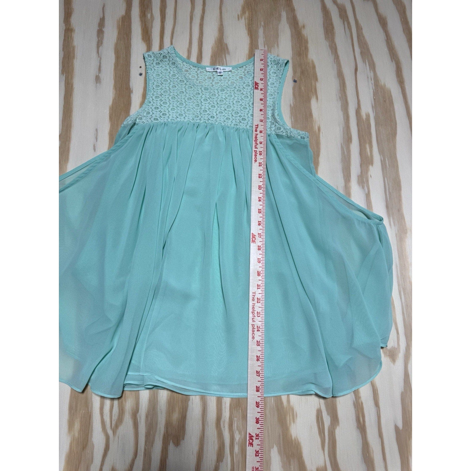 Ciel U.S.A Small Mint Green Lace Yoke Chiffon Sleeveless Blouse Flowy Boho