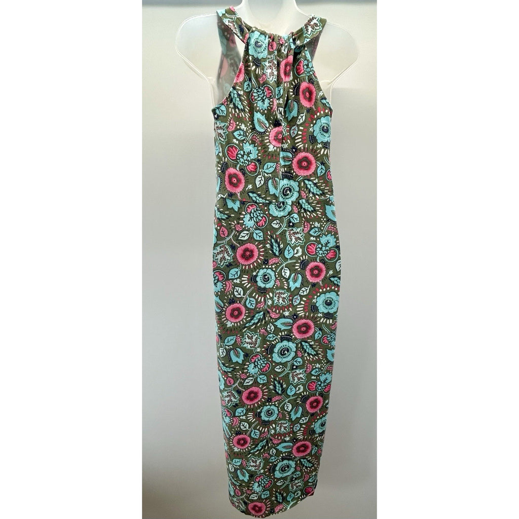 Talbots Womens Sleeveless Floral Maxi Dress Cotton Blend Size Small Stretch.