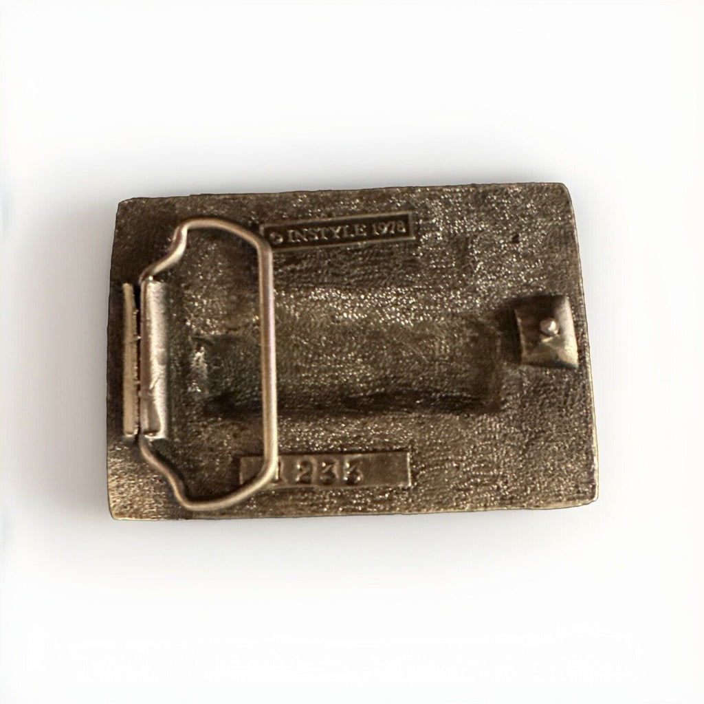 BI PLANE Vintage Gold Toned Brass BELT BUCKLE. Instyle 1978 embossed 3D n. 1233