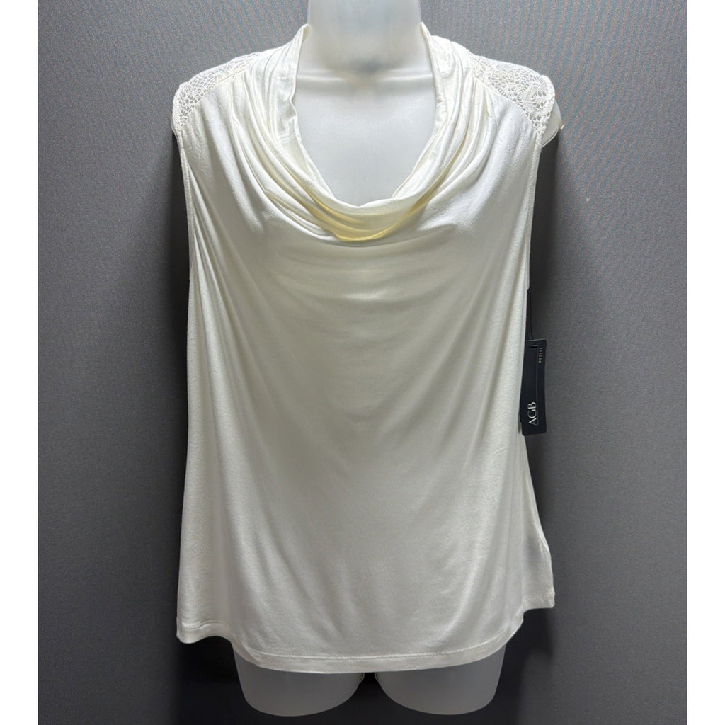 AGB Womens Drape Neck Top Cream Blouse Fairy Office Medium Petite Stretch NWT