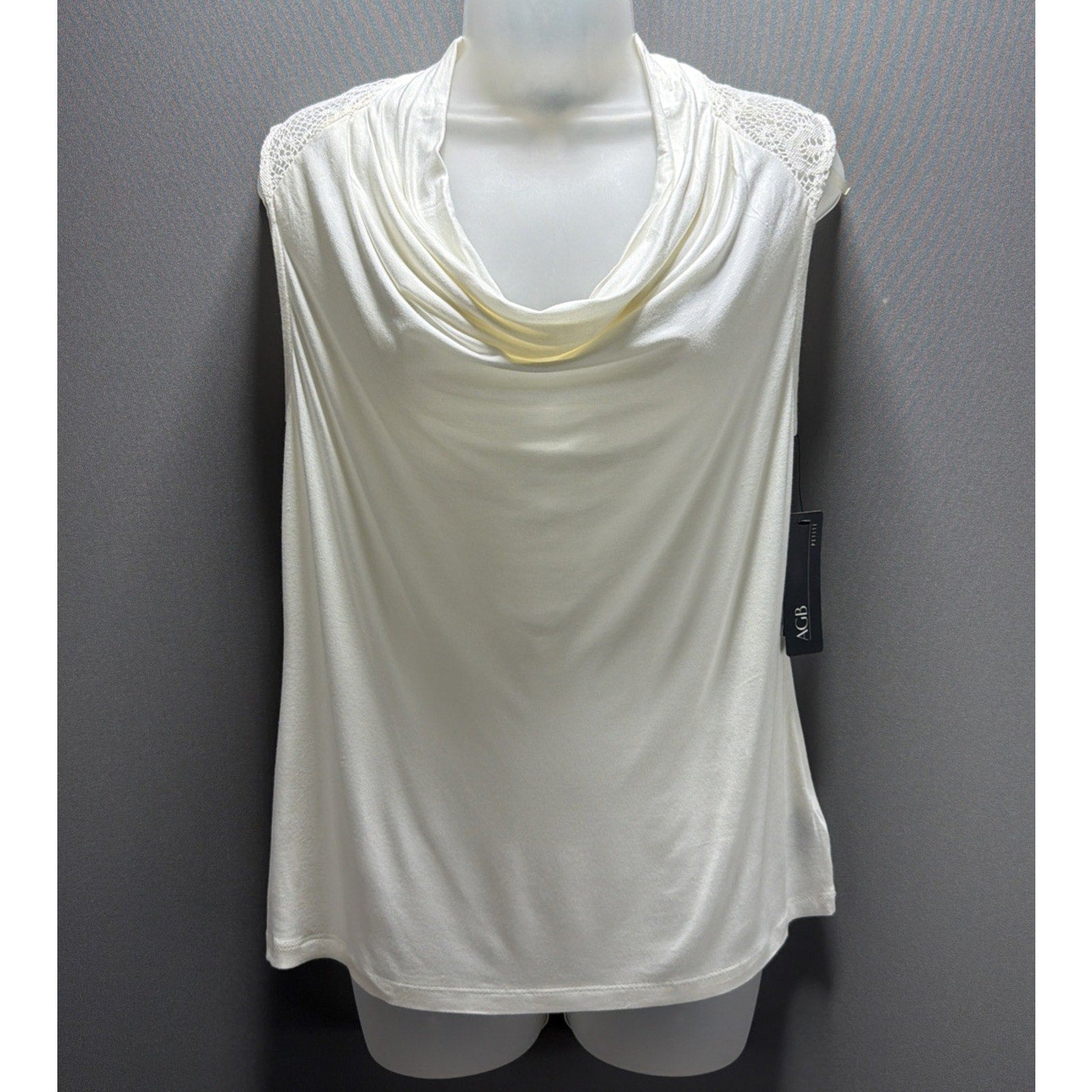 AGB Womens Drape Neck Top Cream Blouse Fairy Office Medium Petite Stretch NWT