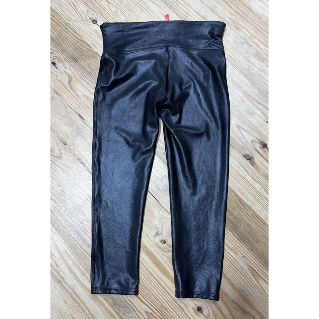 SPANX Black Leggings Faux Leather Size Medium Slimming Moto City Biker