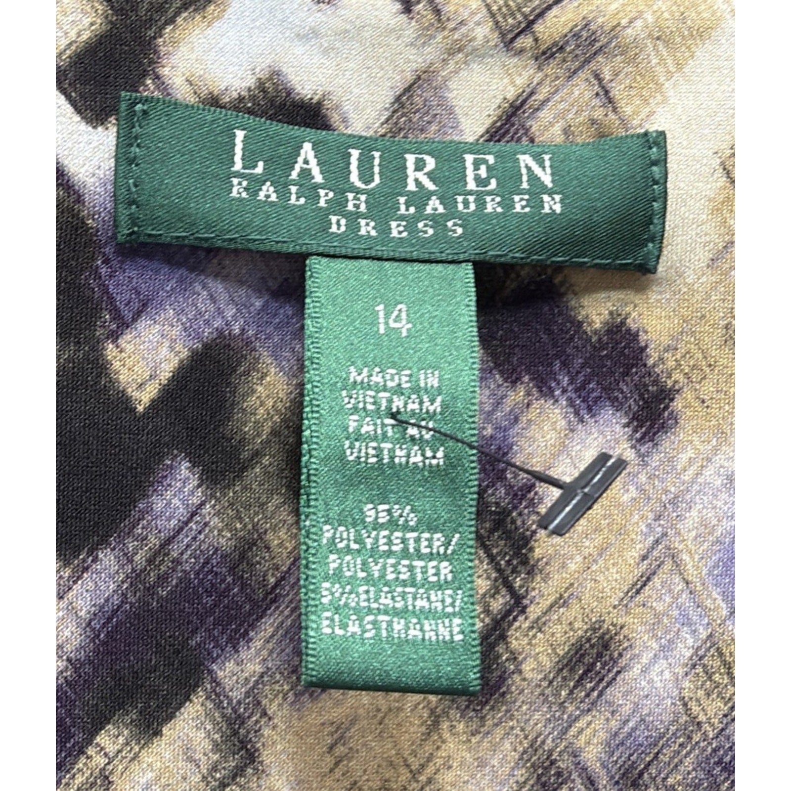 Lauren Ralph Lauren Abstract Animal Print Ruched Wiggle Dress Size 14 Purple Tan