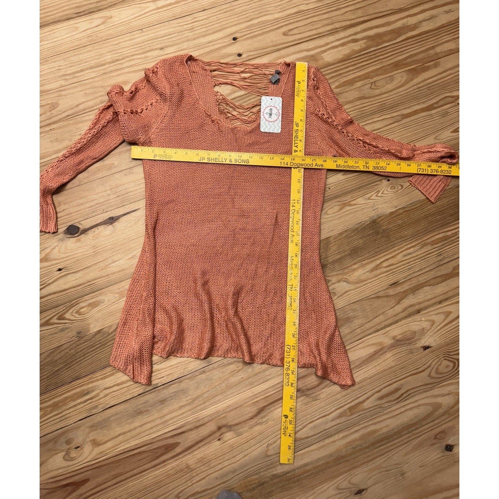 Casting LA Sweater Peach Open Knit Distressed LS Women’s Size Medium NWT