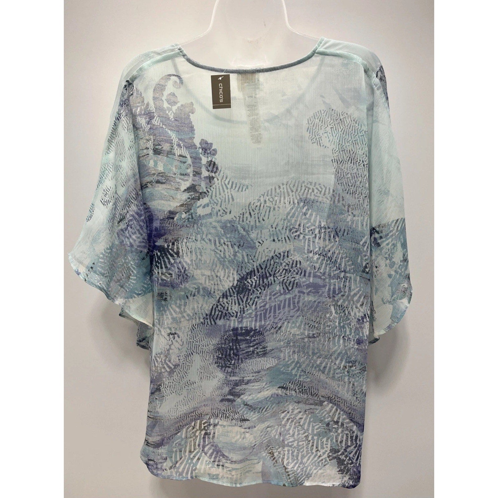 Chico’s Harmony Poncho Multicolor Abstract Print Semi Sheer NWT S/M