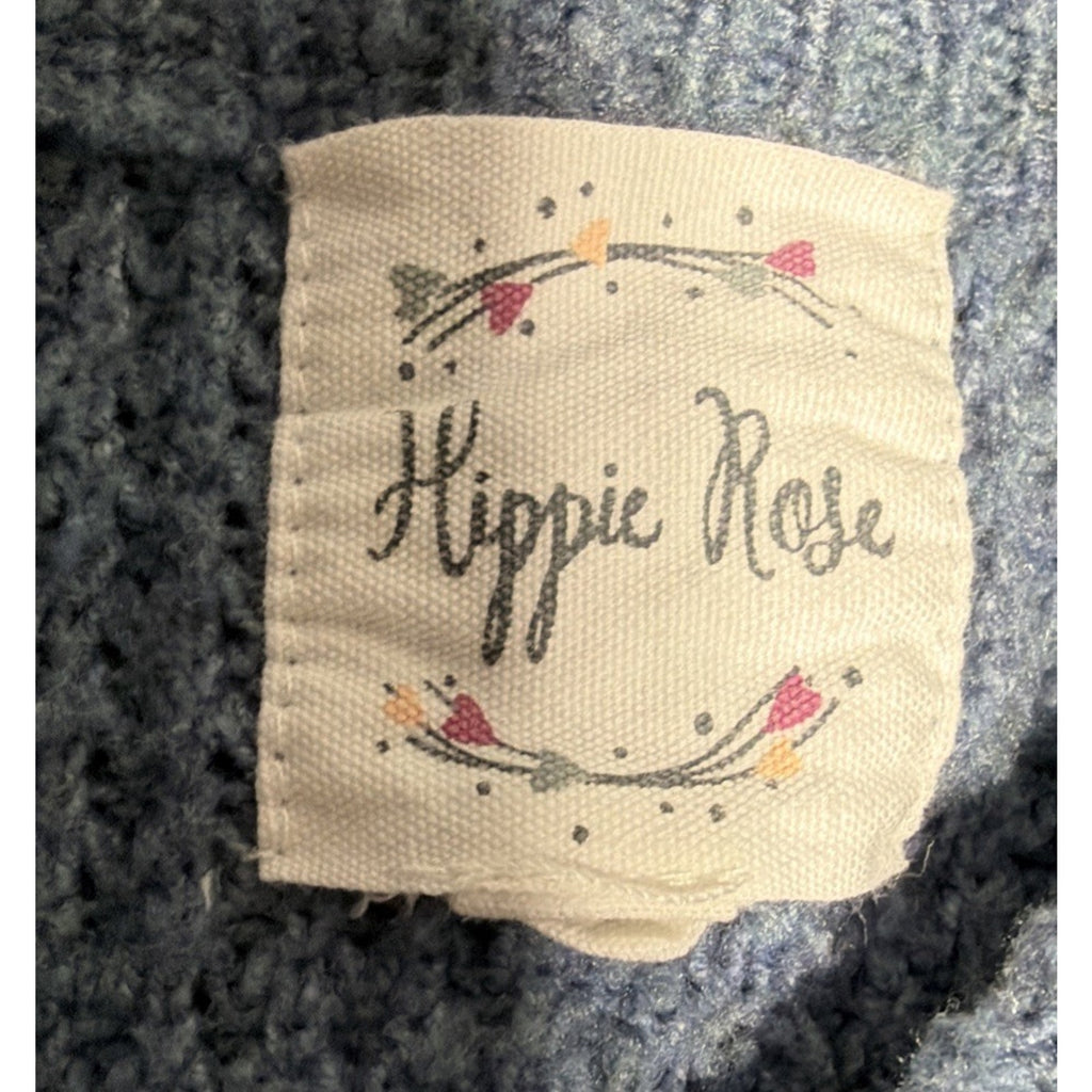 Hippie Rose Tunic Knit Sweater Women’s Large Boxy Soft Blue Top Stretch