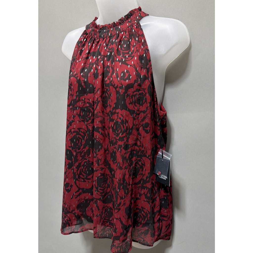 Simply Vera Wang Crinkle Chiffon Halter Top Womens L Floral Boho Retro Party NWT