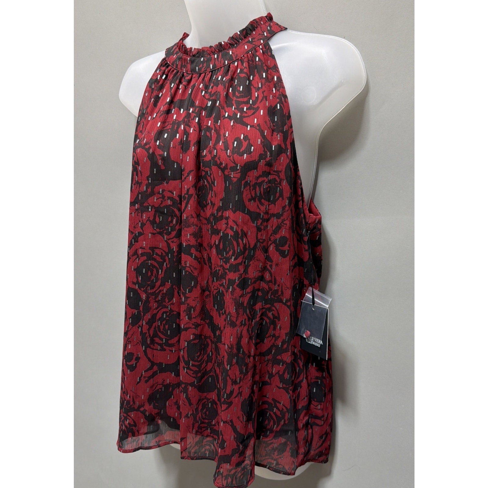 Simply Vera Wang Crinkle Chiffon Halter Top Womens L Floral Boho Retro Party NWT