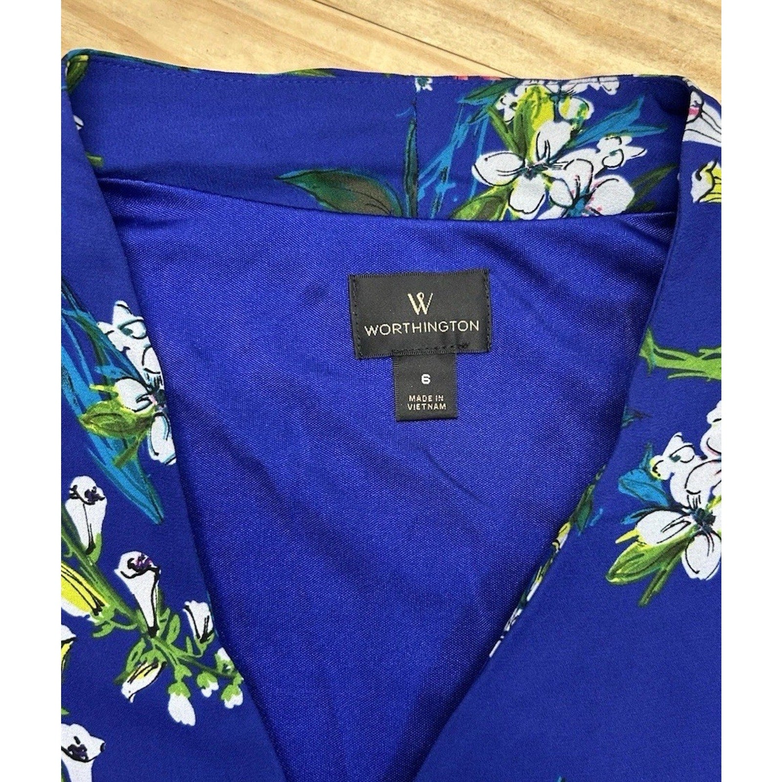 Worthington Women's Sz 6 Blue Floral Print Lined Sleeveless Sheath Dress.