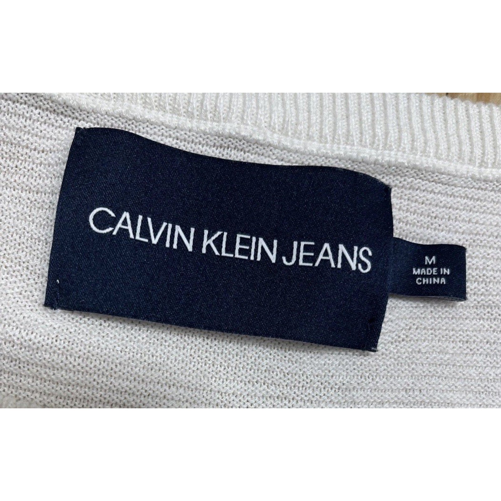Calvin Klein Boatneck High-Low Knitted Lightweight Pullover Ivory Sweater M