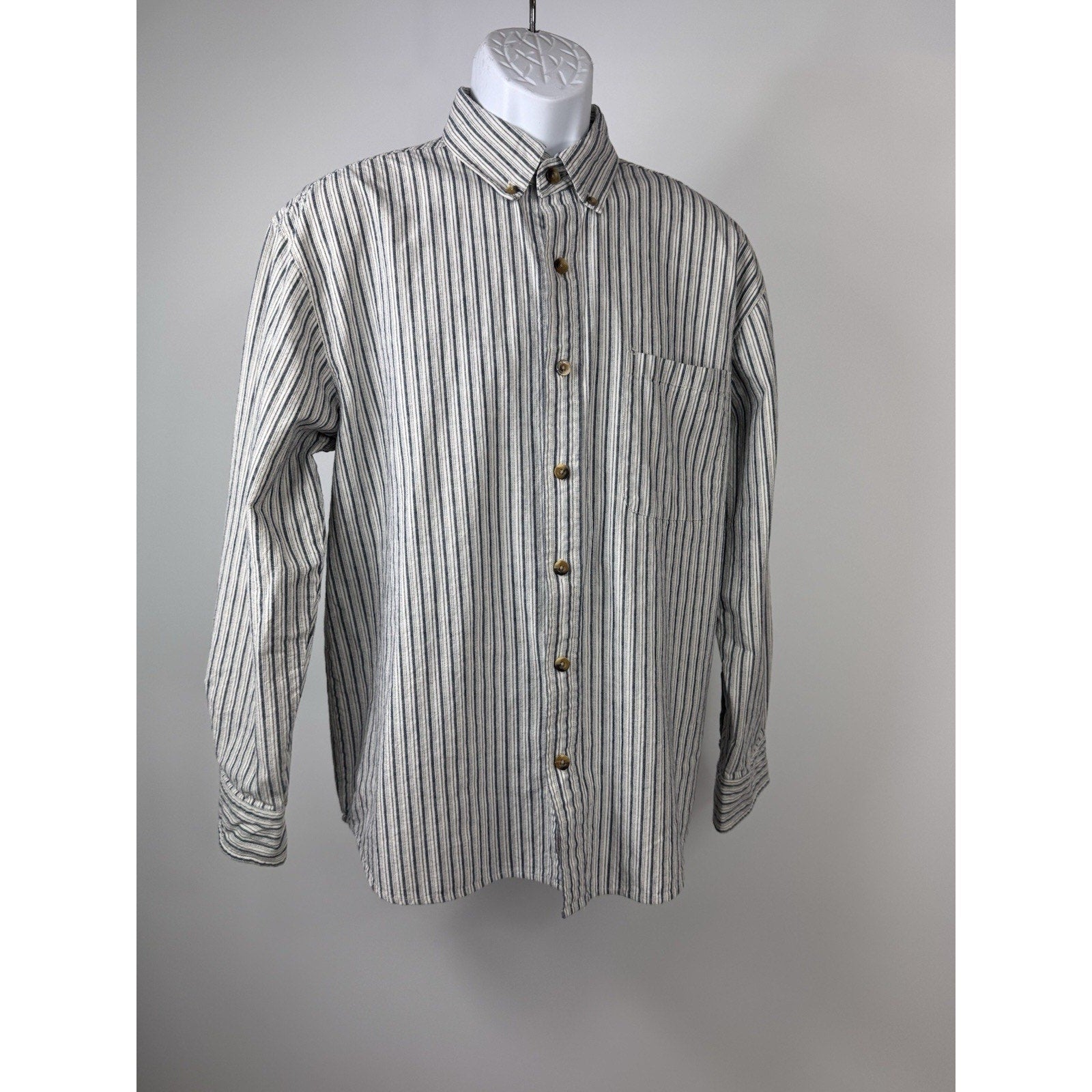 CE Schmidt Workwear Men’s Large Shirt Button Up Long Sleeve Blue White Stripe