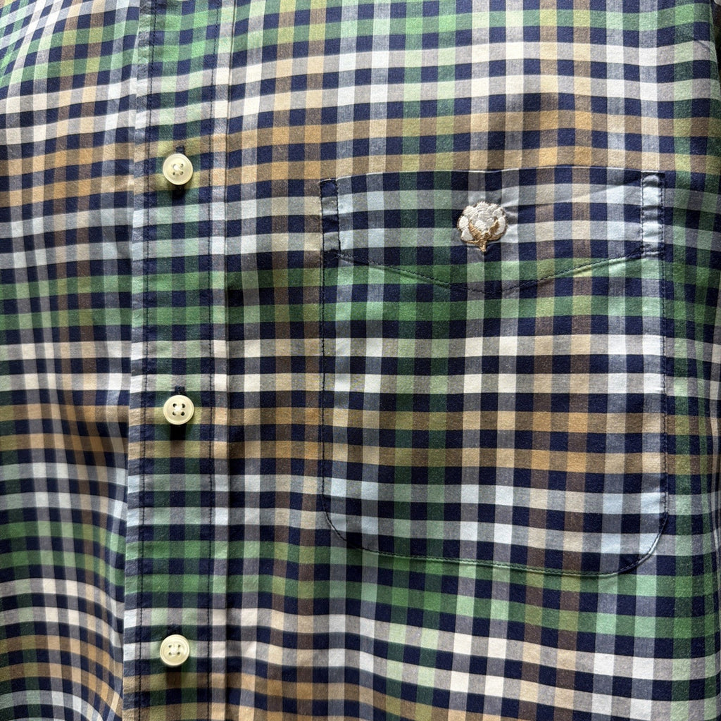 COTTON BROTHERS Men’s L Gingham Wrinkle Free Button Up Shirt Long Sleeve Cotton
