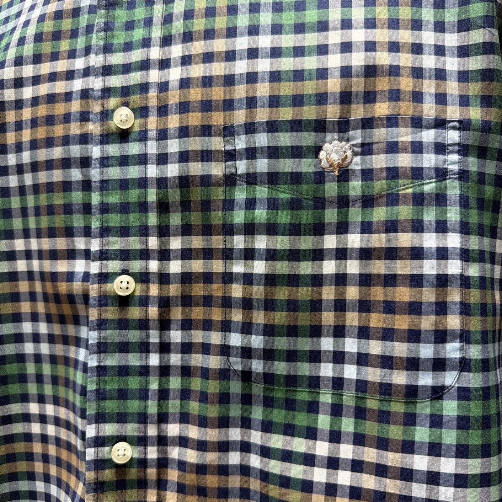 COTTON BROTHERS Men’s L Gingham Wrinkle Free Button Up Shirt Long Sleeve Cotton