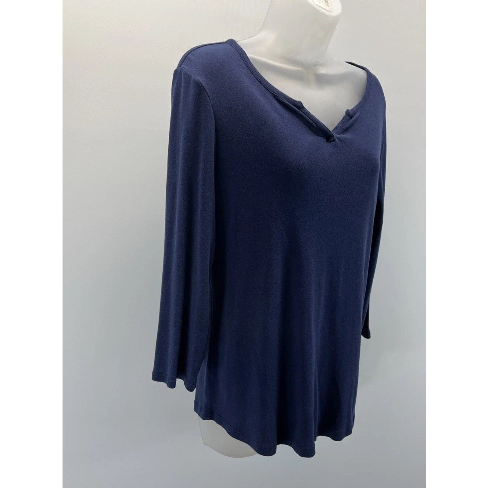 Chico's 3 Navy Blue VNeck 3/4 Sleeve Tunic Top Size 1 M