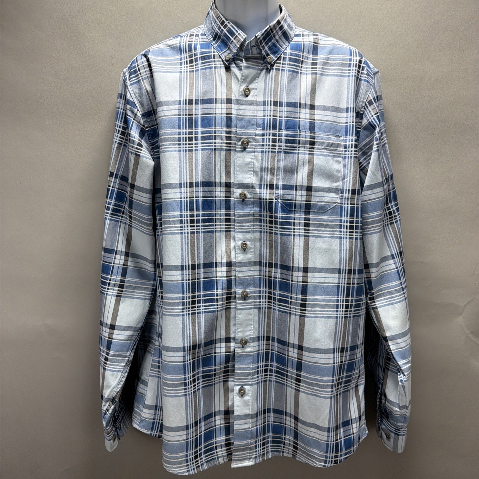 Eddie Bauer Travex Button Up Plaid Hiking Shirt Mens Large Tall Vented