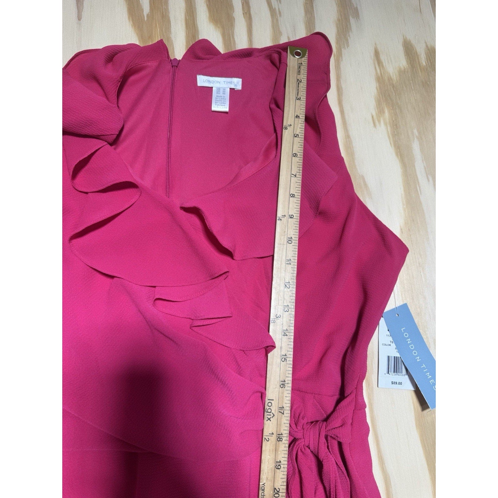 NWT London Times Pink Wrap Dress Size 16 Ruffle Sleeveless Midi Faux Wrap Weddin