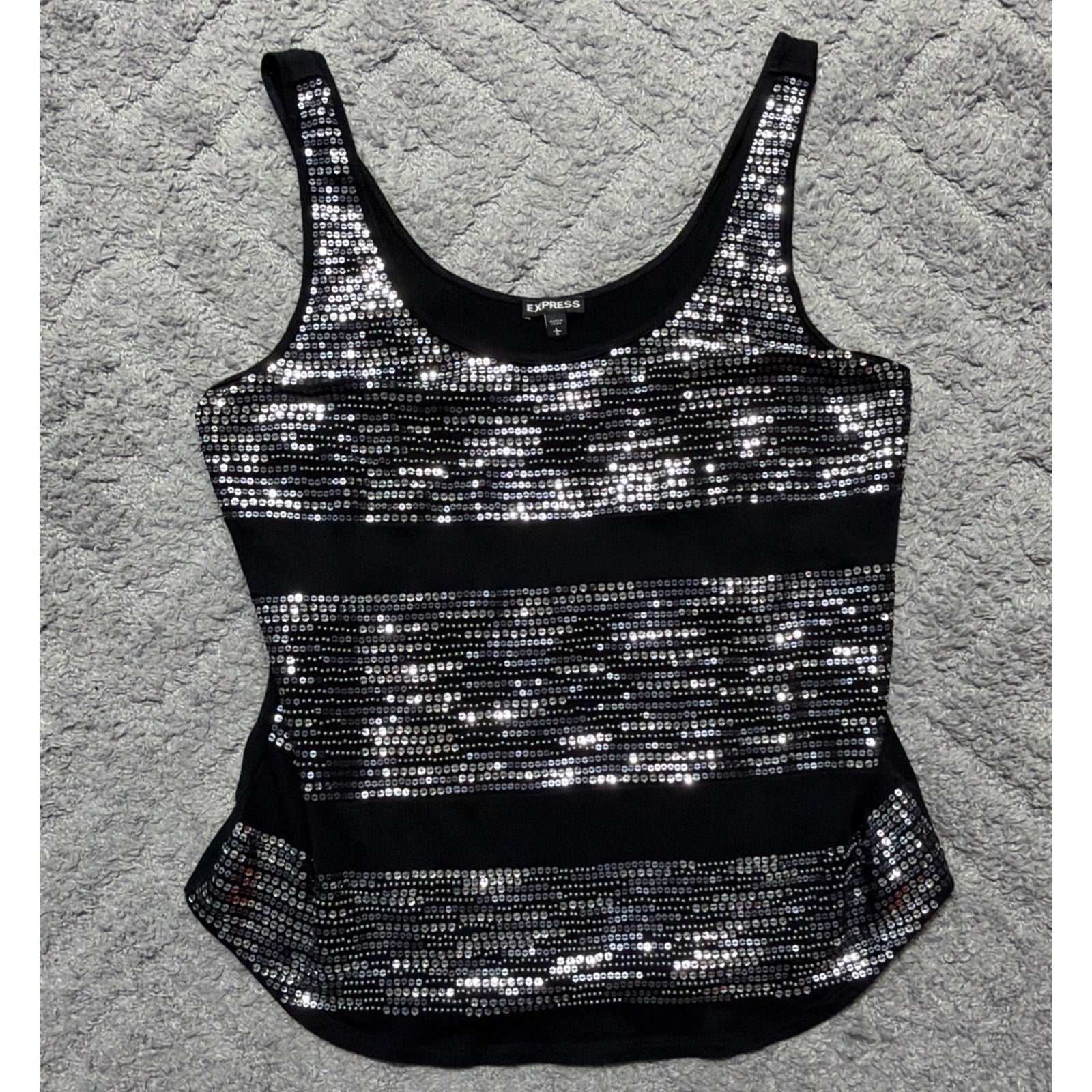 Express Womens Black Sequin Sexy Basic Tank Top Size Large