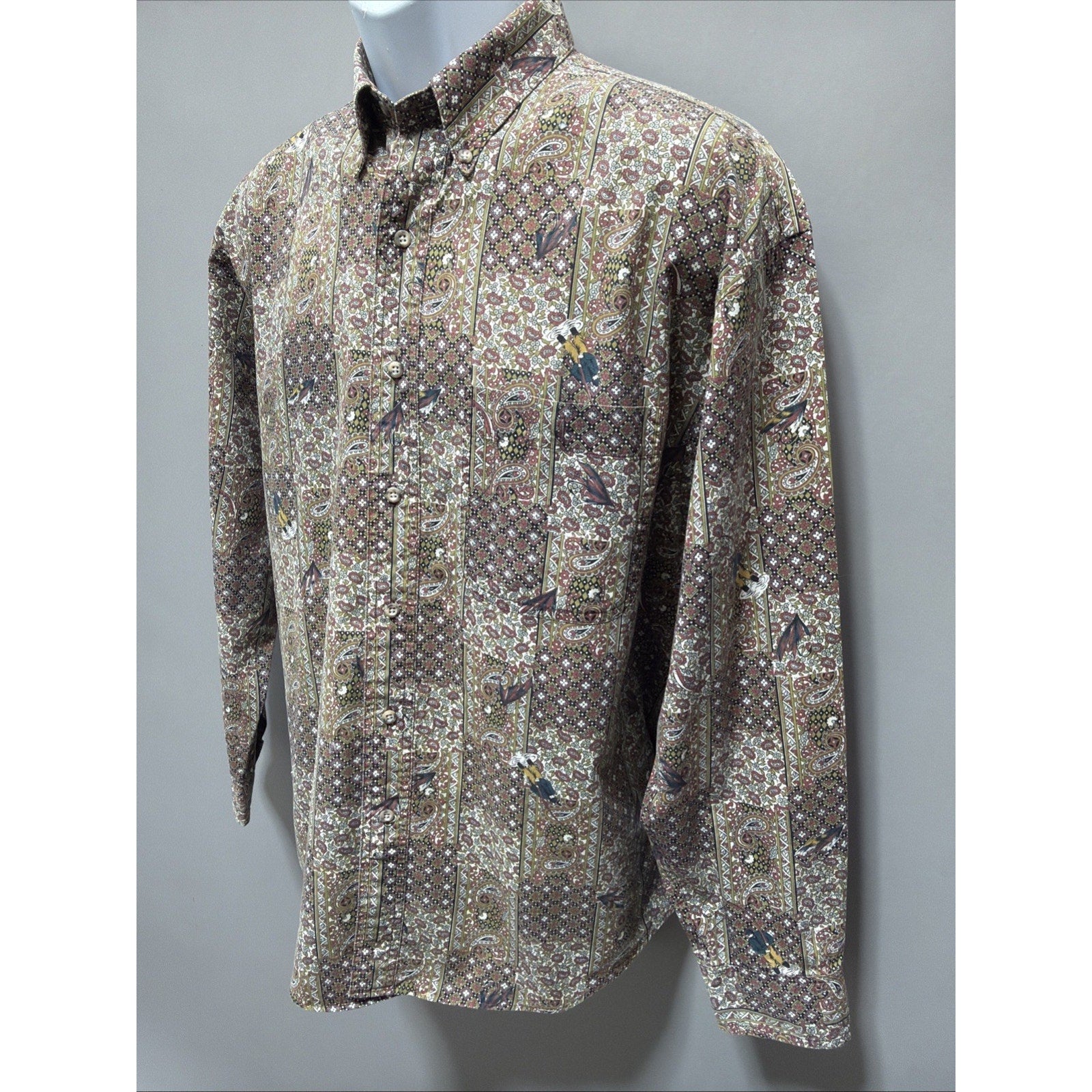 Vintage Salty Dog Men’s Medium Poplin Paisley Fishing Button Up Long Sleeve