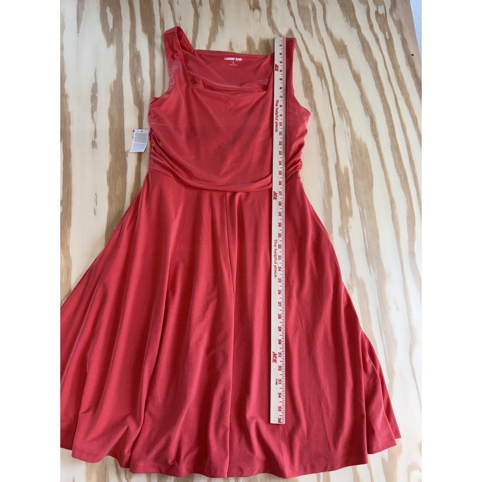 Lands' End Coral Sleeveless Dress Womens Small Ruched Waist Fit Flare Modal Knit