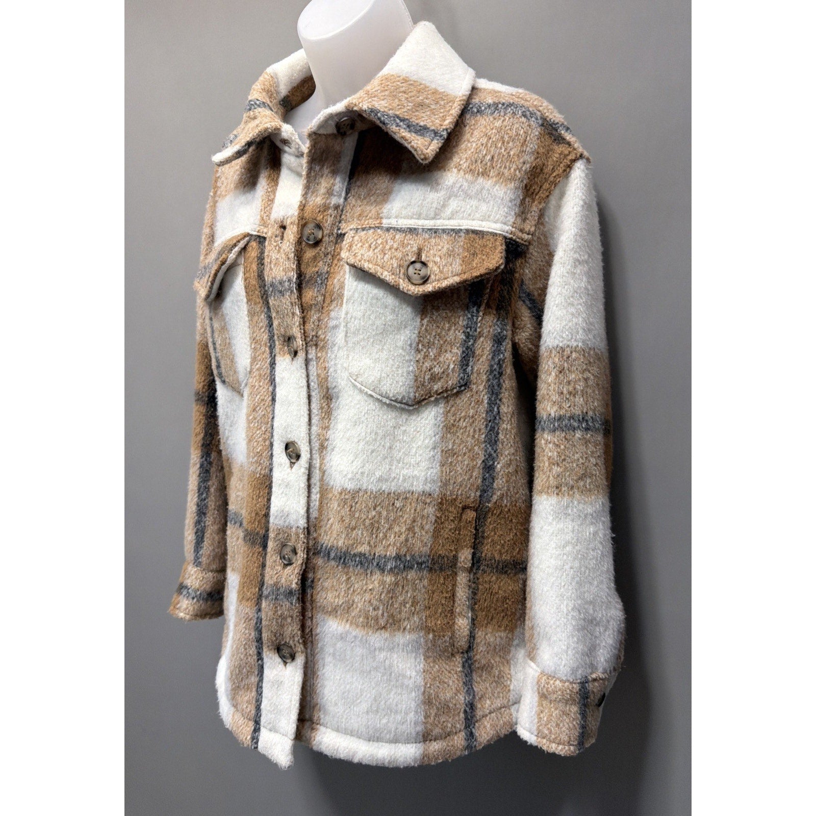 Avec Les Filles Plaid Shacket Jacket Women’s M Brown Pocket Front Anthropologie