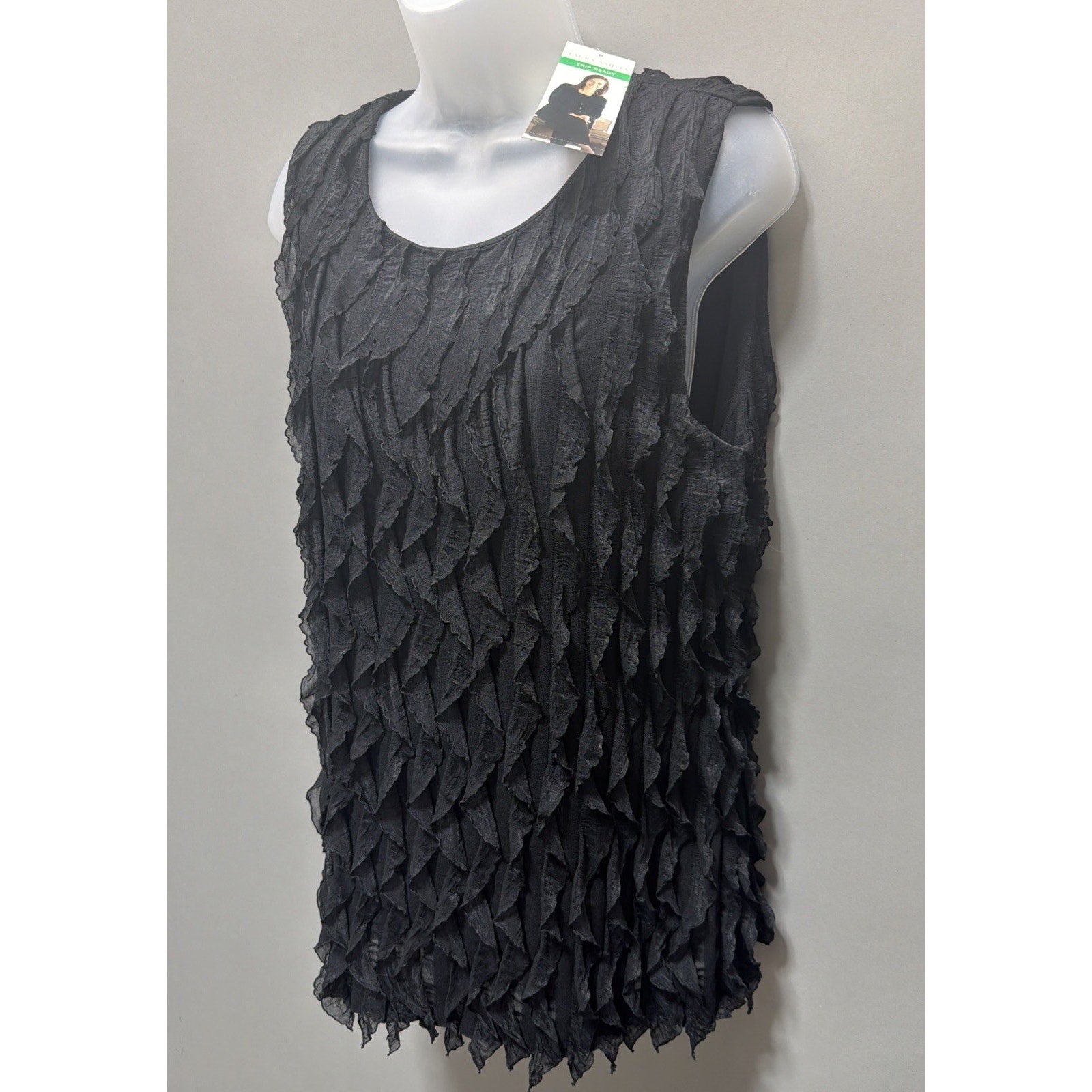Vintage Laura Ashley Sleeveless Lined Blouse Black Office Ruffles Retro Medium