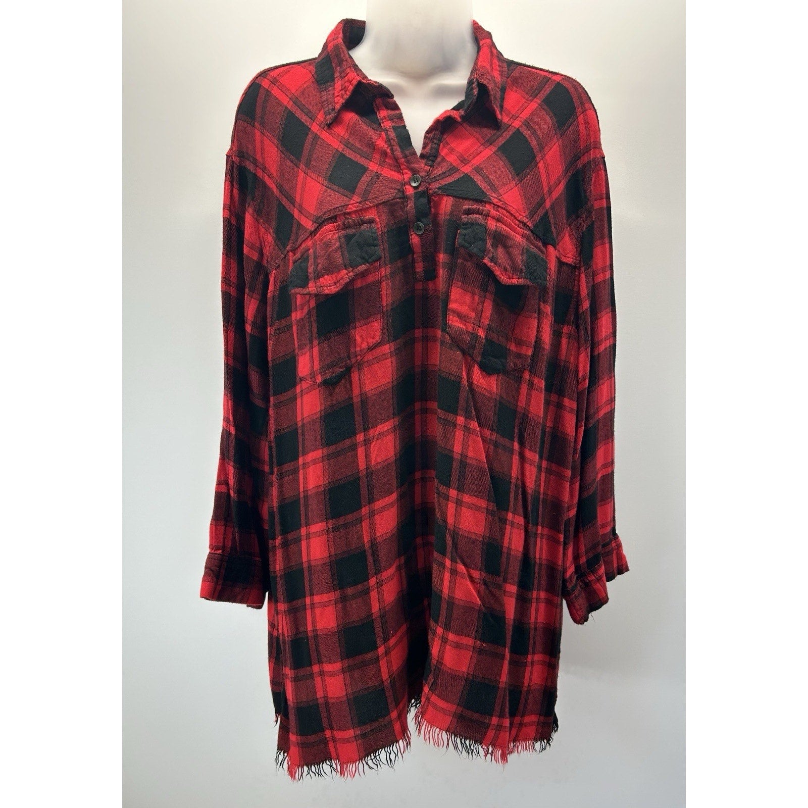 Umgee Medium Carmen Buffalo Plaid Half Button Tunic XL