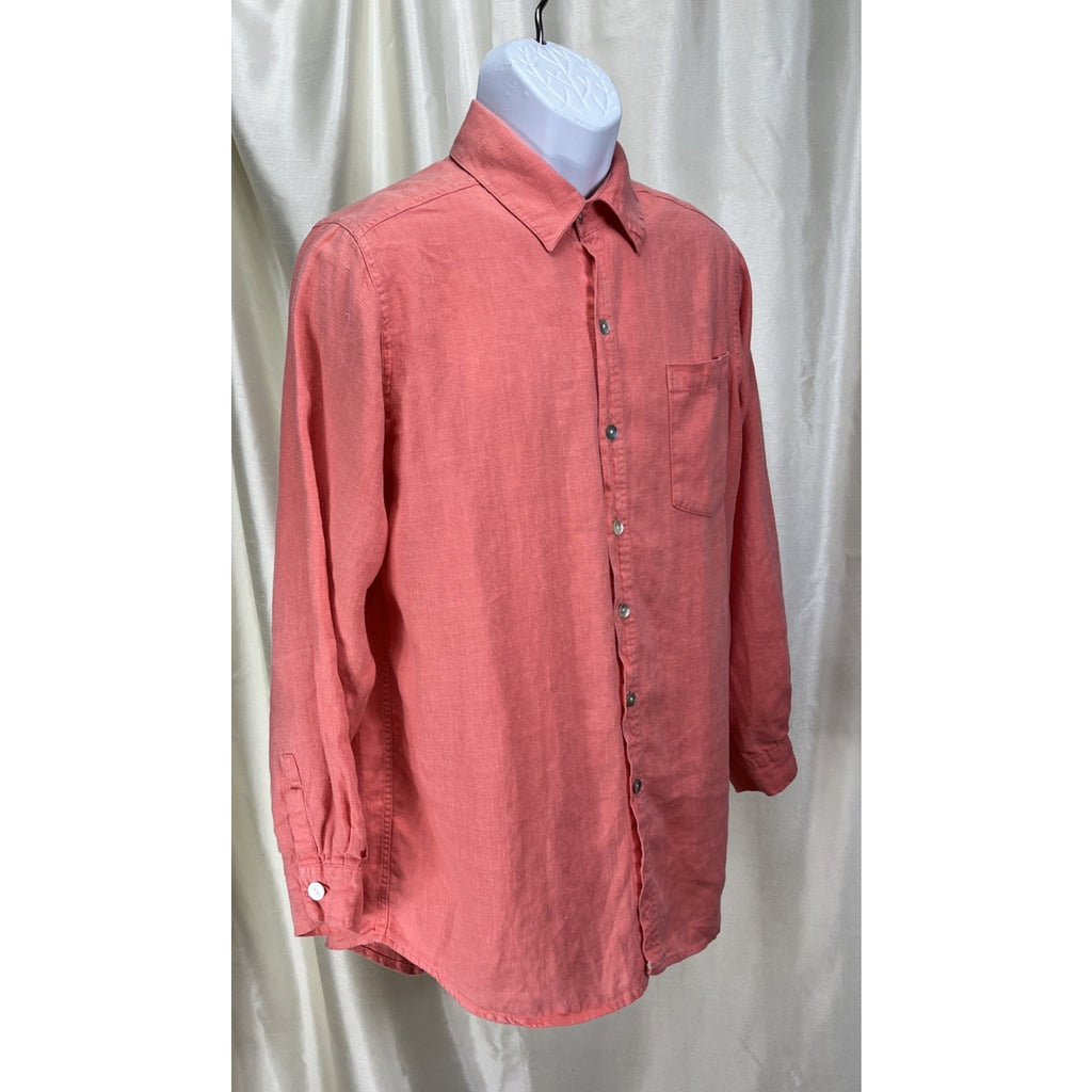 Chicos Design Men’s Button Up Shirt Long Sleeve 100% Linen Size 1 Medium Orange