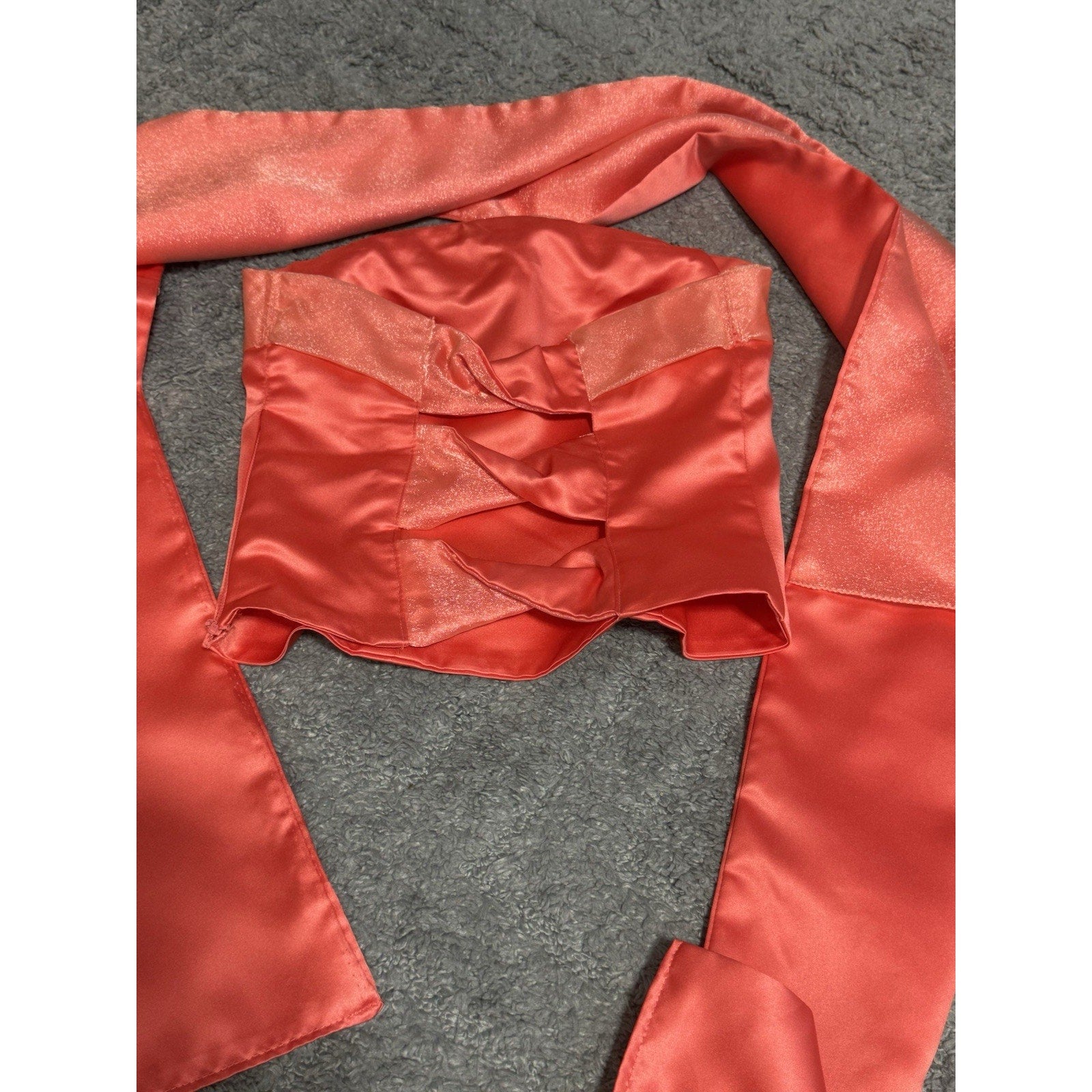 Red Satin Strapless Scarf Top Set Y2K Corset Bandeau Club Party Going Out