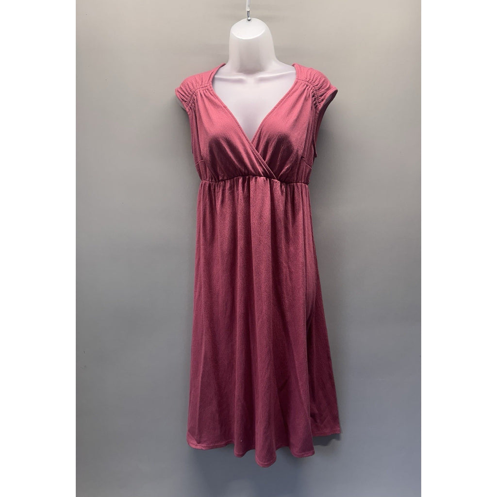 Isabel Maternity Pink Empire Waist Dress Women Small Stretch V Neck Midi Casual