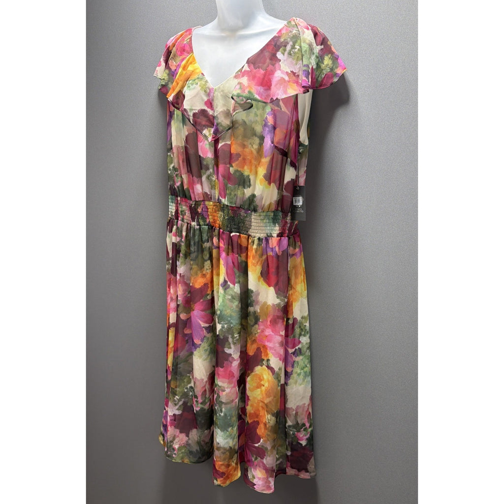 Vince Camuto Floral Playful Paisley Smocked Waist Midi Dress 2X Sleeveless New