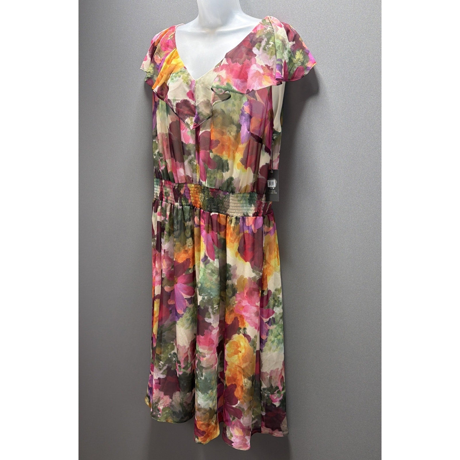 Vince Camuto Floral Playful Paisley Smocked Waist Midi Dress 2X Sleeveless New