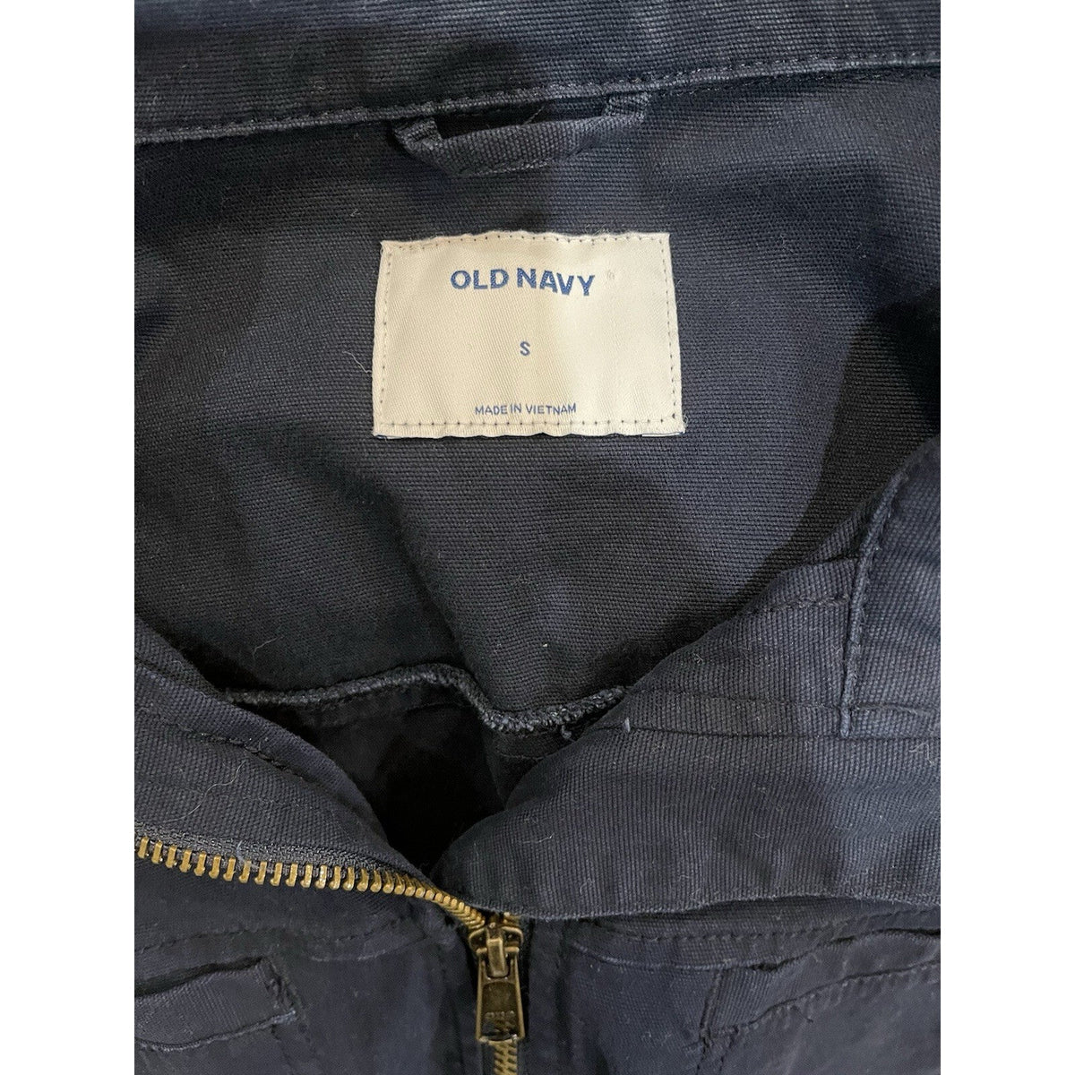 Old Navy Navy Blue Utility Military Jacket Front Zip Snap Pockets Cinch Waist S